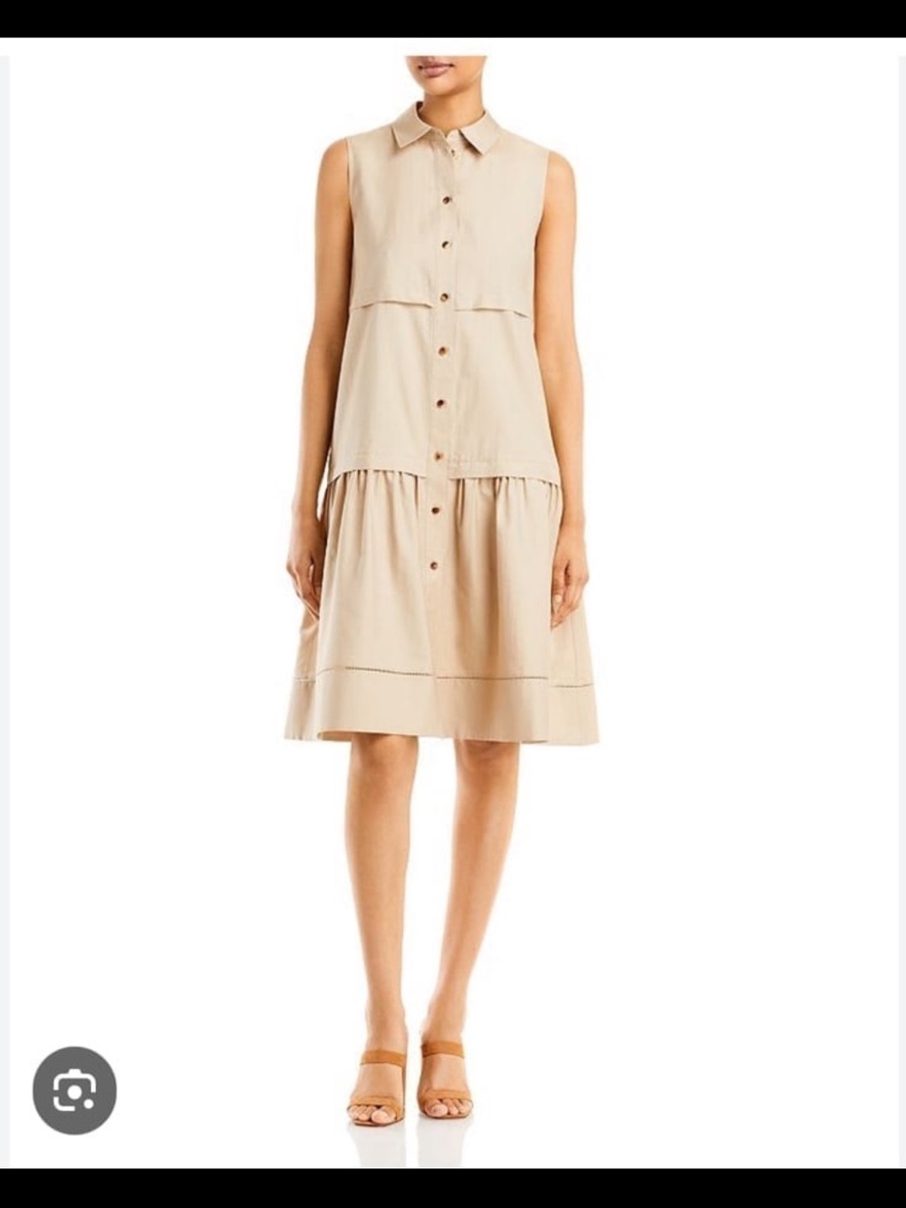 Lafayette 148 New York Sleeveless Button-Front Sand Midi Dress